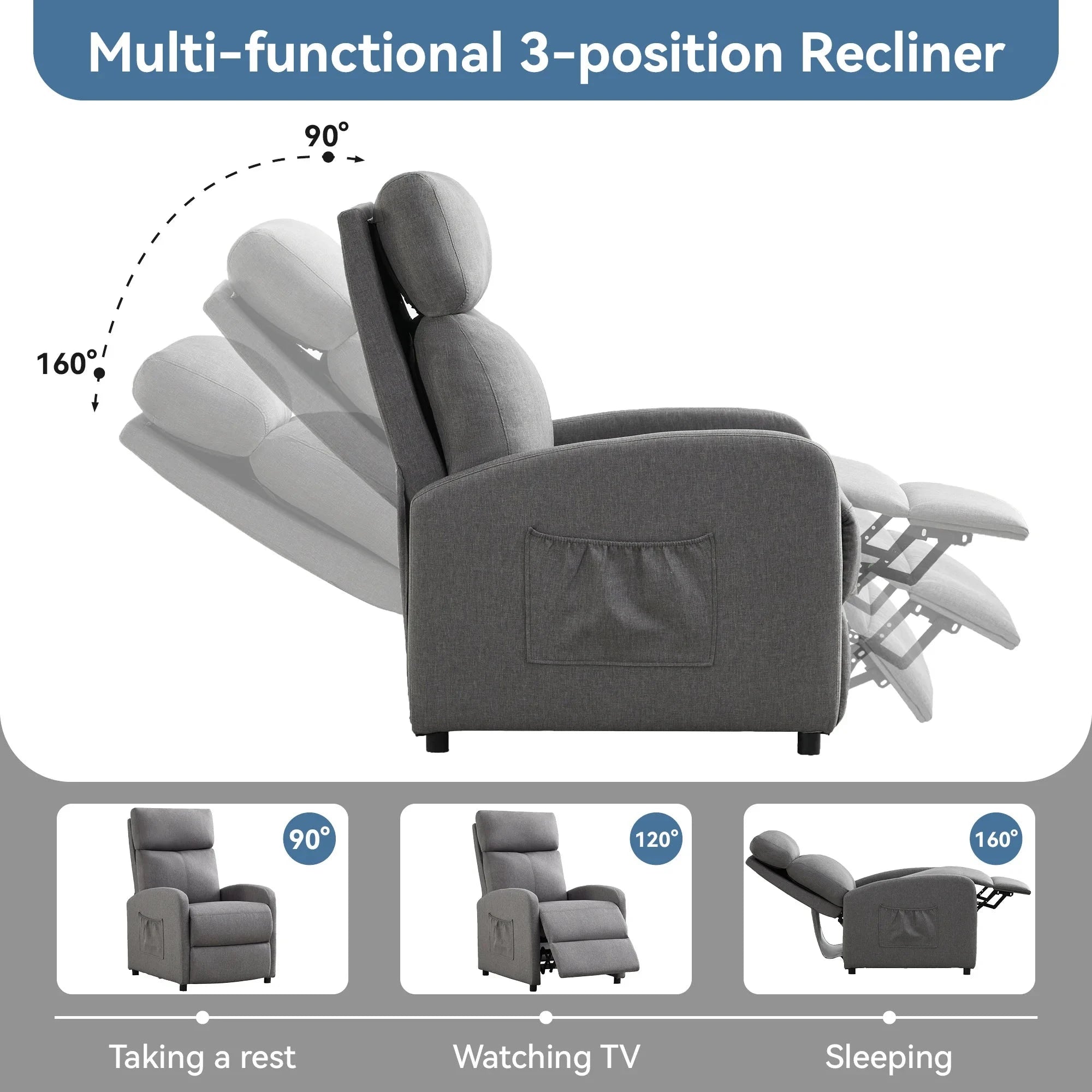 Relaxo Push-Back Recliner Chair with Lumbar Support &amp; Adjustable Leg Rest Manwatstore