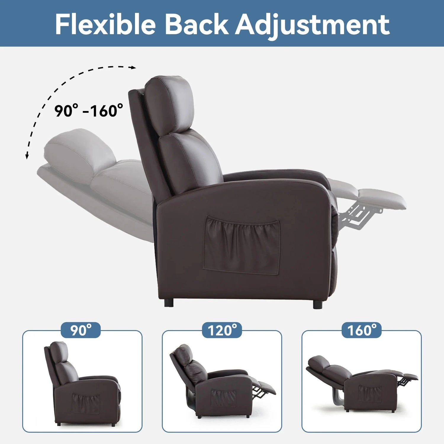 Relaxo Push-Back Recliner Chair with Lumbar Support &amp; Adjustable Leg Rest Manwatstore