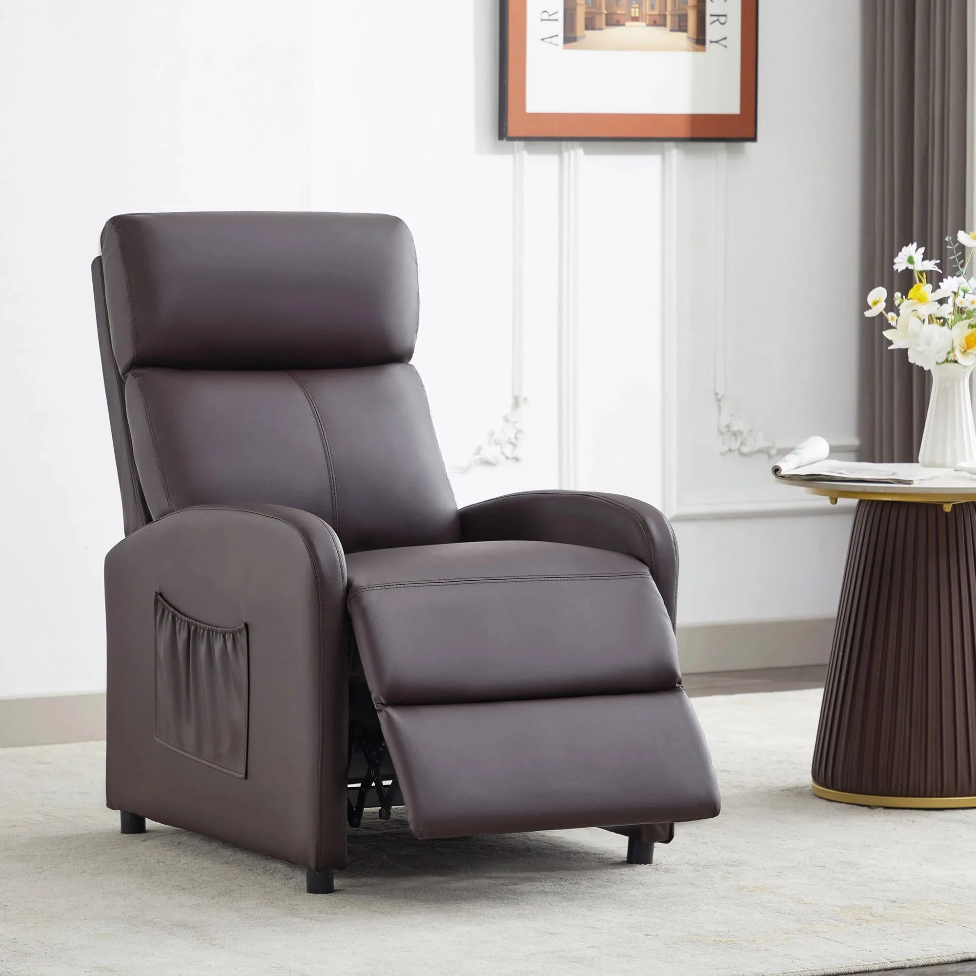 Relaxo Push-Back Recliner Chair with Lumbar Support &amp; Adjustable Leg Rest Manwatstore