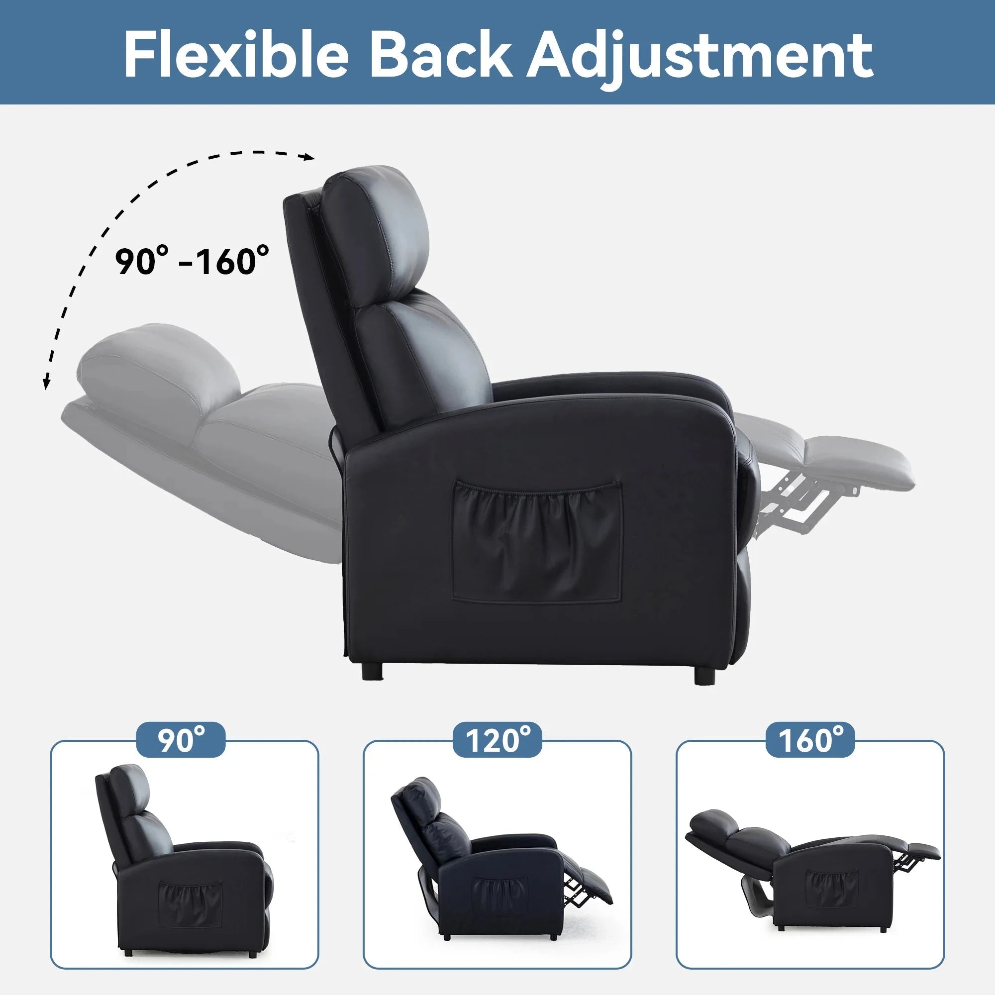 Relaxo Push-Back Recliner Chair with Lumbar Support &amp; Adjustable Leg Rest Manwatstore