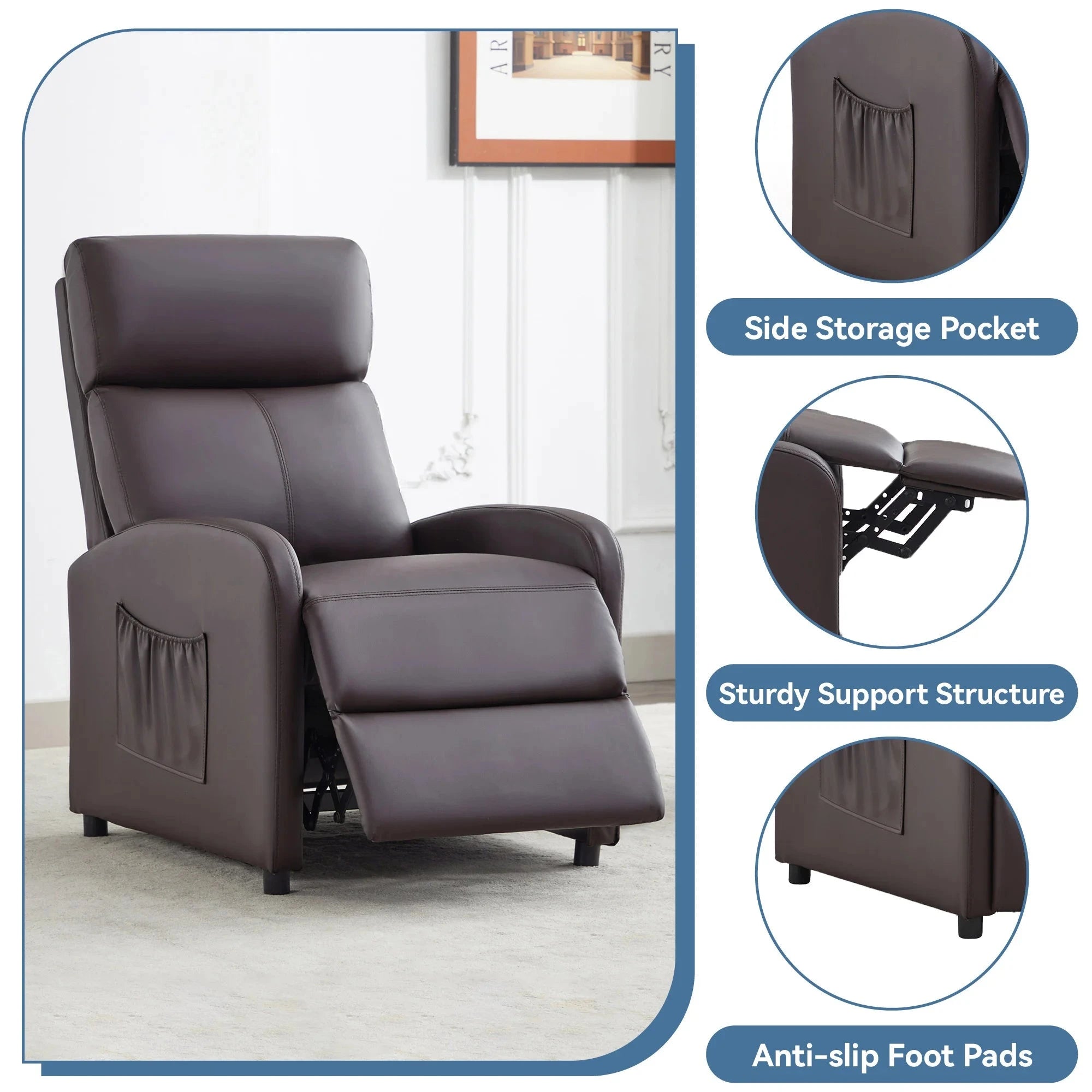 Relaxo Push-Back Recliner Chair with Lumbar Support &amp; Adjustable Leg Rest Manwatstore