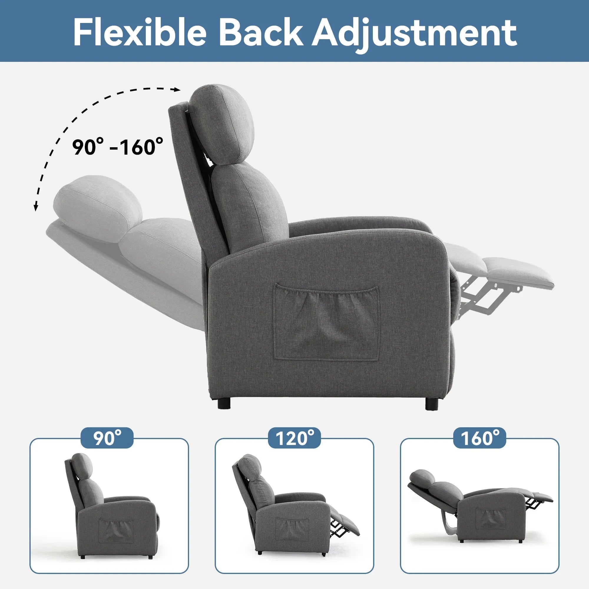 Relaxo Push-Back Recliner Chair with Lumbar Support &amp; Adjustable Leg Rest Manwatstore