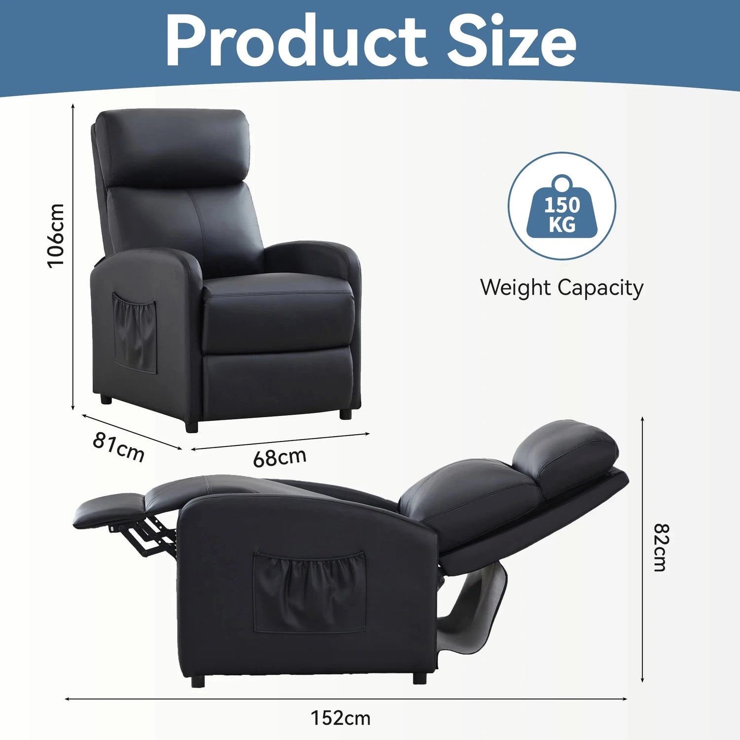 Relaxo Push-Back Recliner Chair with Lumbar Support &amp; Adjustable Leg Rest Manwatstore