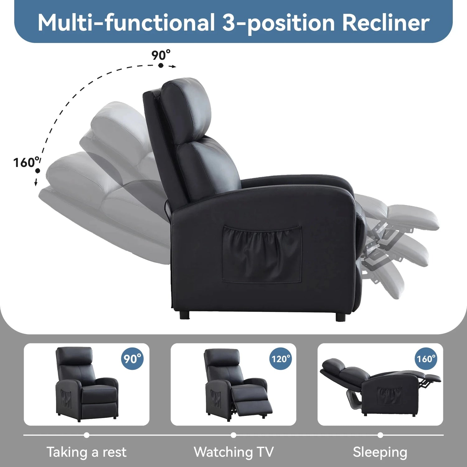 Relaxo Push-Back Recliner Chair with Lumbar Support &amp; Adjustable Leg Rest Manwatstore