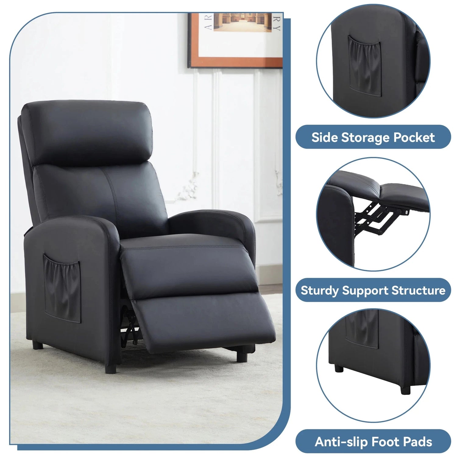 Relaxo Push-Back Recliner Chair with Lumbar Support &amp; Adjustable Leg Rest Manwatstore