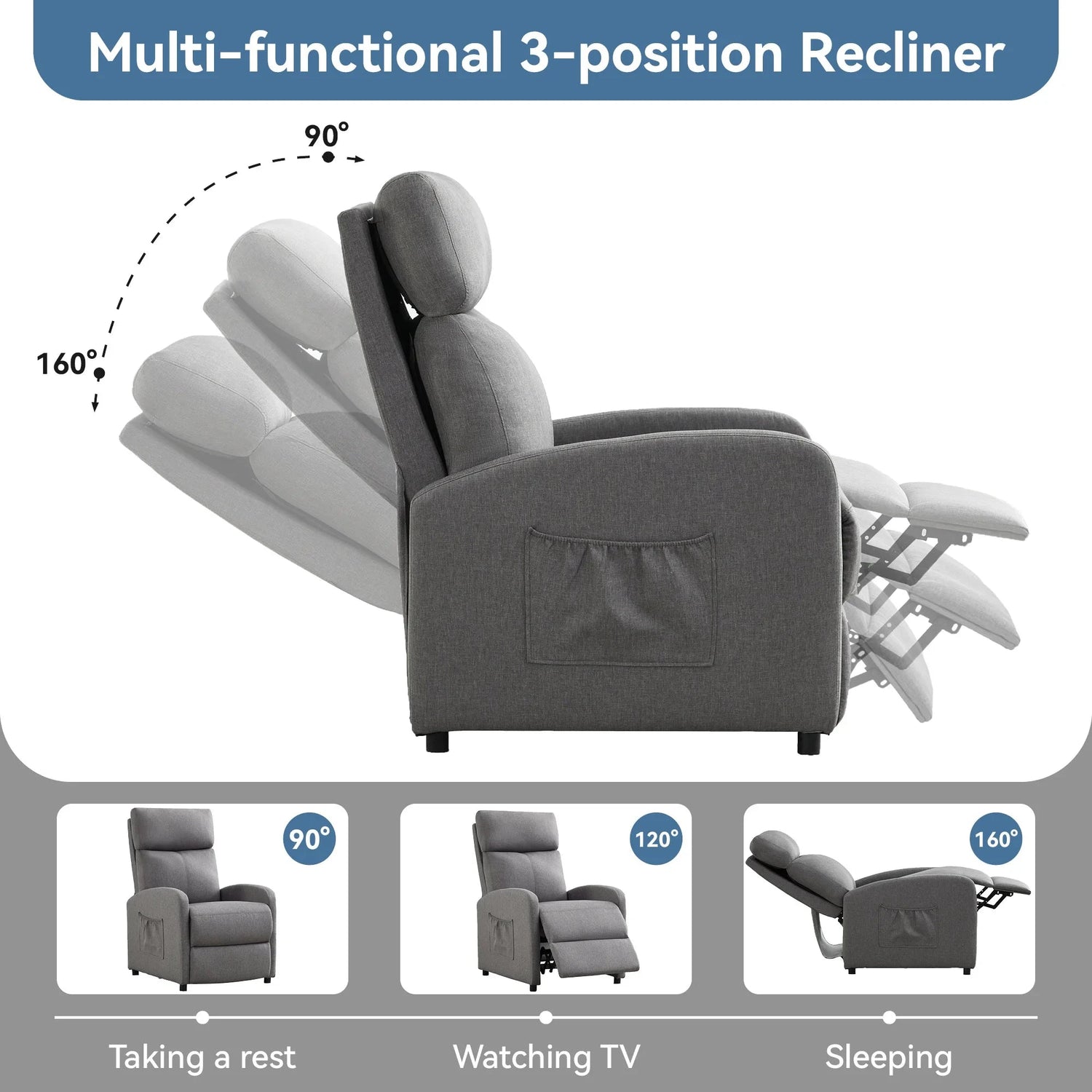 Relaxo Push-Back Recliner Chair with Lumbar Support &amp; Adjustable Leg Rest Manwatstore