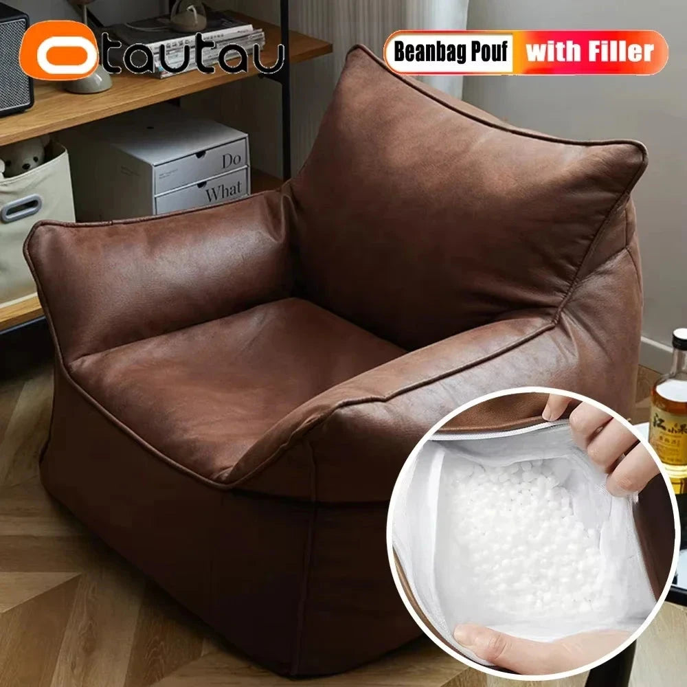 Retro Chic Faux Leather Bean Bag Chair Manwatstore