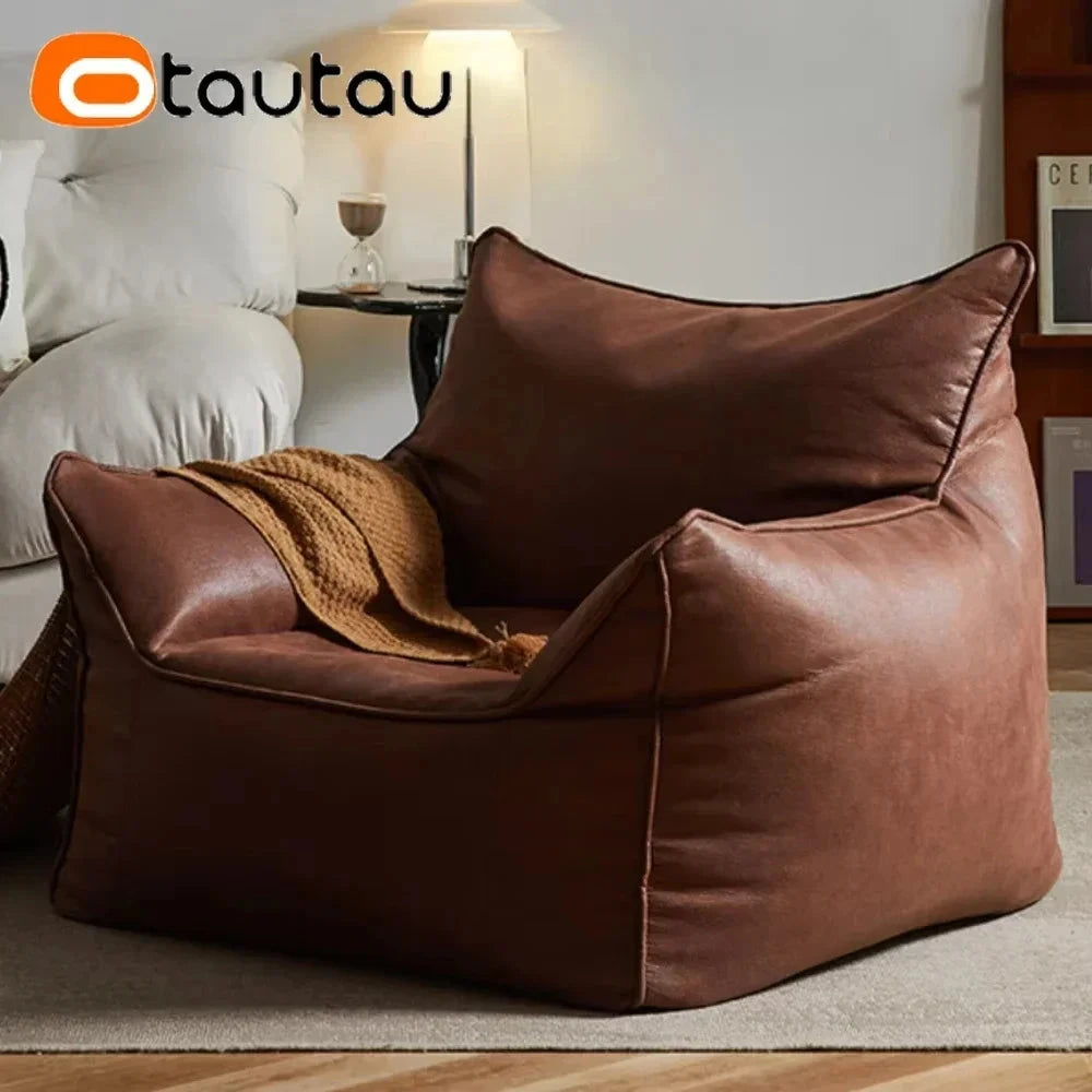 Retro Chic Faux Leather Bean Bag Chair Manwatstore