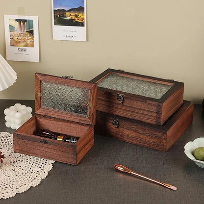 Retro Crabapple Flower Glass-Covered Solid Wood Storage Box – Dust-Proof Keepsake &amp; Home Organizer Manwatstore