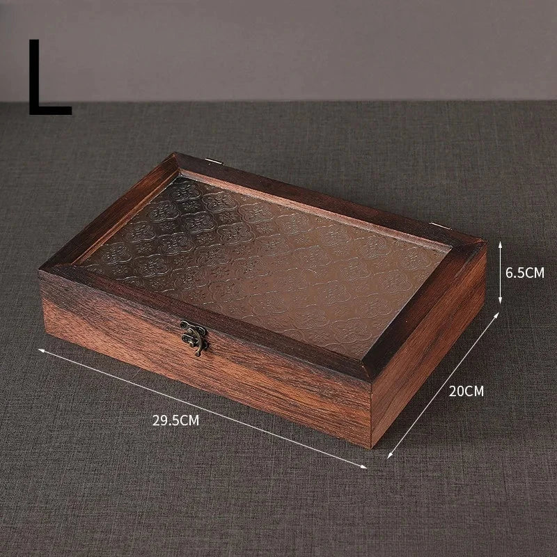 Retro Crabapple Flower Glass-Covered Solid Wood Storage Box – Dust-Proof Keepsake & Home Organizer Manwatstore