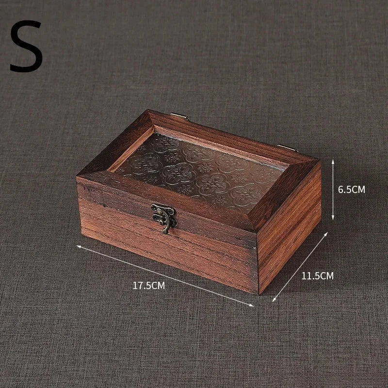 Retro Crabapple Flower Glass-Covered Solid Wood Storage Box – Dust-Proof Keepsake & Home Organizer Manwatstore