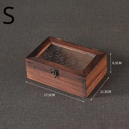 Retro Crabapple Flower Glass-Covered Solid Wood Storage Box – Dust-Proof Keepsake & Home Organizer Manwatstore