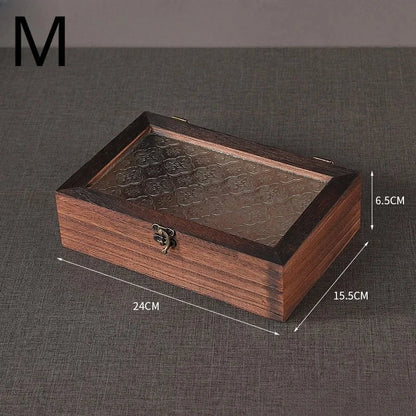 Retro Crabapple Flower Glass-Covered Solid Wood Storage Box – Dust-Proof Keepsake &amp; Home Organizer Manwatstore
