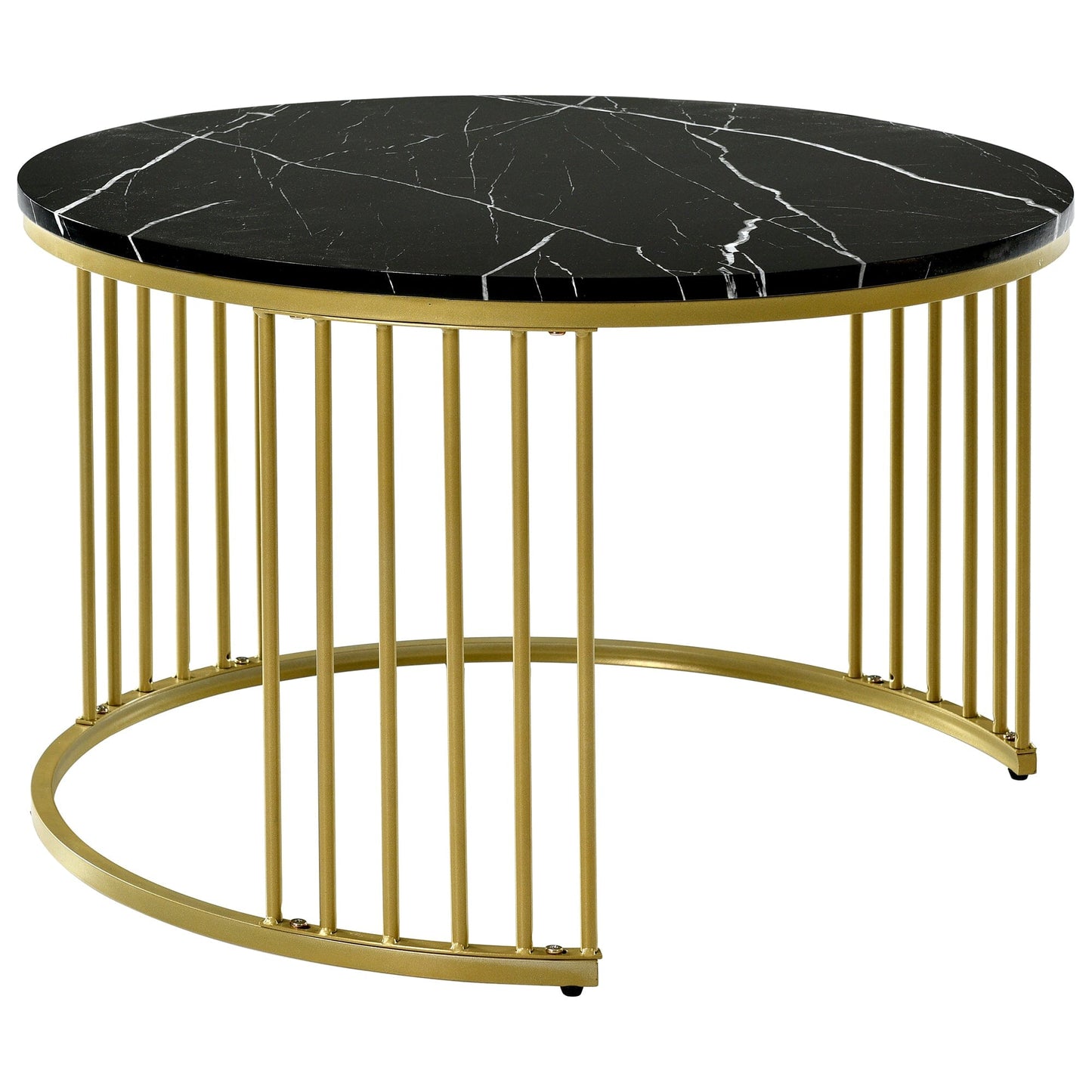 Round Coffee Tables, Removable Set Of 2 End Table, Nesting Tables With Gold Metal Frame Legs And Marble Pattern Top For Living Room, Bedroom, Office, Balcony, Apartment 0 Manwatstore