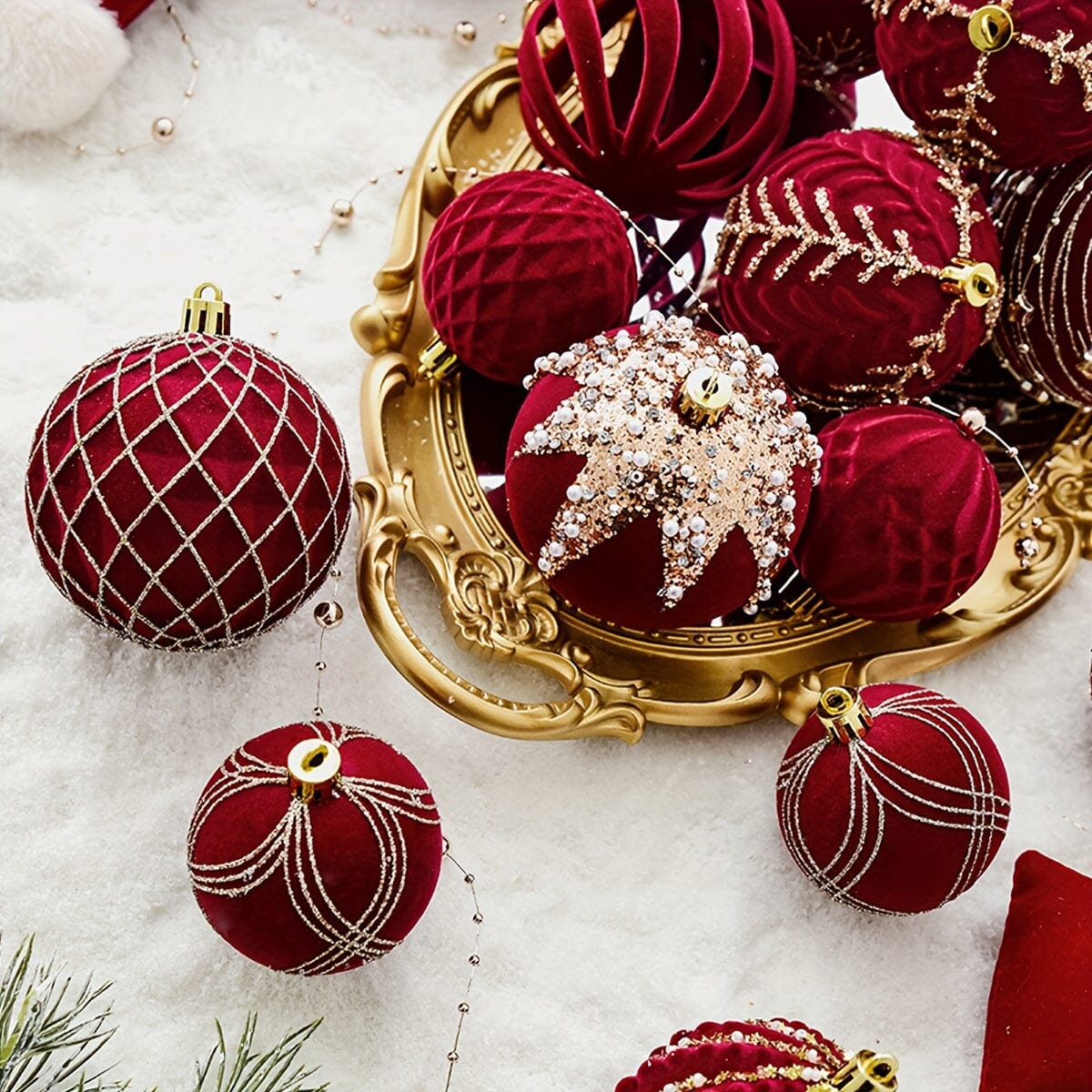 Set of 4 Red Velvet Christmas Ornaments - Americana Style Hanging Tree Decorations for Seasonal Holidays - Festive Pendants, Drops & Finials for Home Party Décor - Suitable for Thanksgiving, Easter, Halloween, Christmas, New Manwatstore