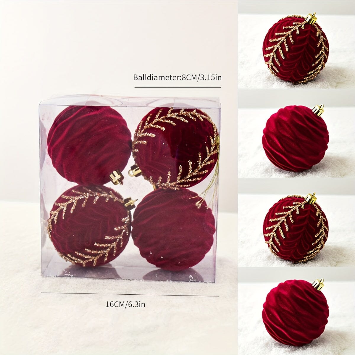 Set of 4 Red Velvet Christmas Ornaments - Americana Style Hanging Tree Decorations for Seasonal Holidays - Festive Pendants, Drops & Finials for Home Party Décor - Suitable for Thanksgiving, Easter, Halloween, Christmas, New Manwatstore