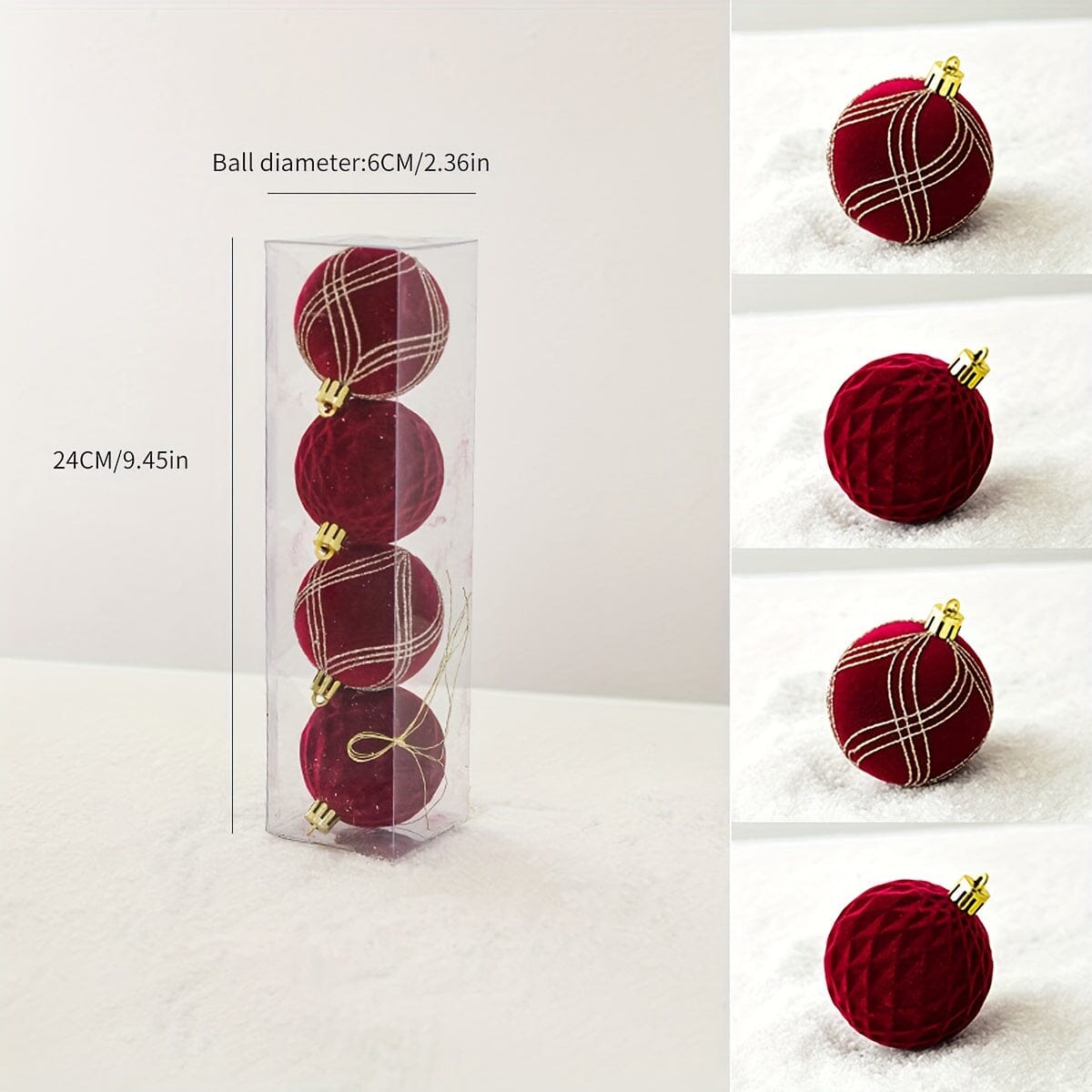 Set of 4 Red Velvet Christmas Ornaments - Americana Style Hanging Tree Decorations for Seasonal Holidays - Festive Pendants, Drops & Finials for Home Party Décor - Suitable for Thanksgiving, Easter, Halloween, Christmas, New Manwatstore