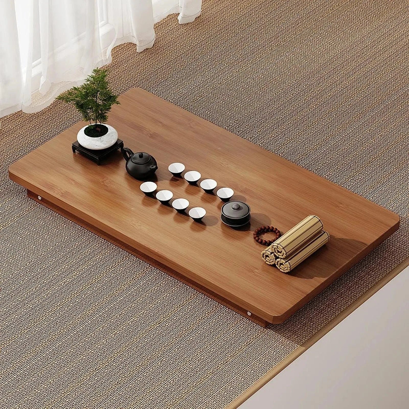 Side Table Wooden Floor Table Folding Coffee Tea Table Modern Accent Table for Living Room Bedroom Balcony Home Office Furniture Manwatstore