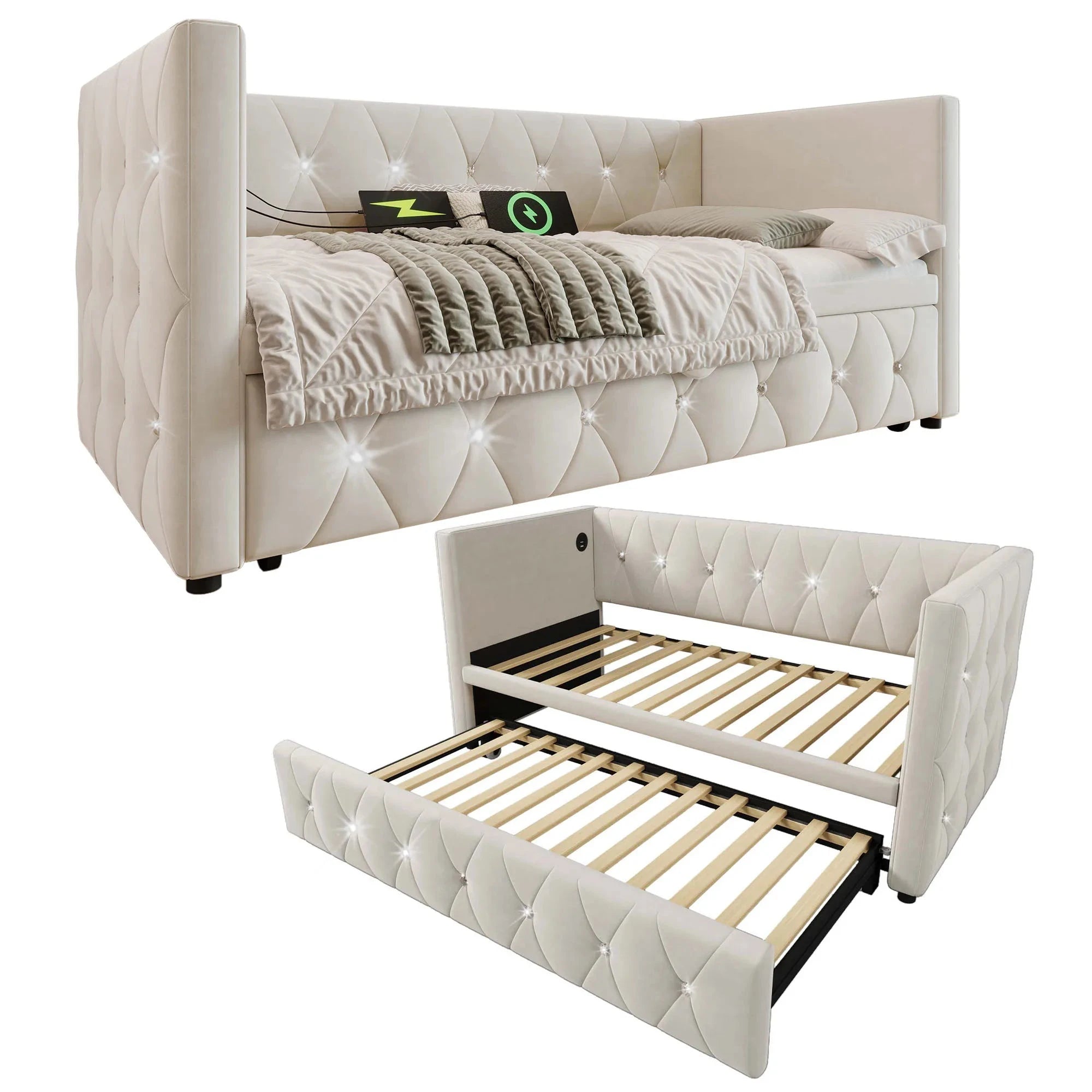Single Upholstered Sofa Bed with Storage – 3FT Daybed Frame (No Mattress) Manwatstore