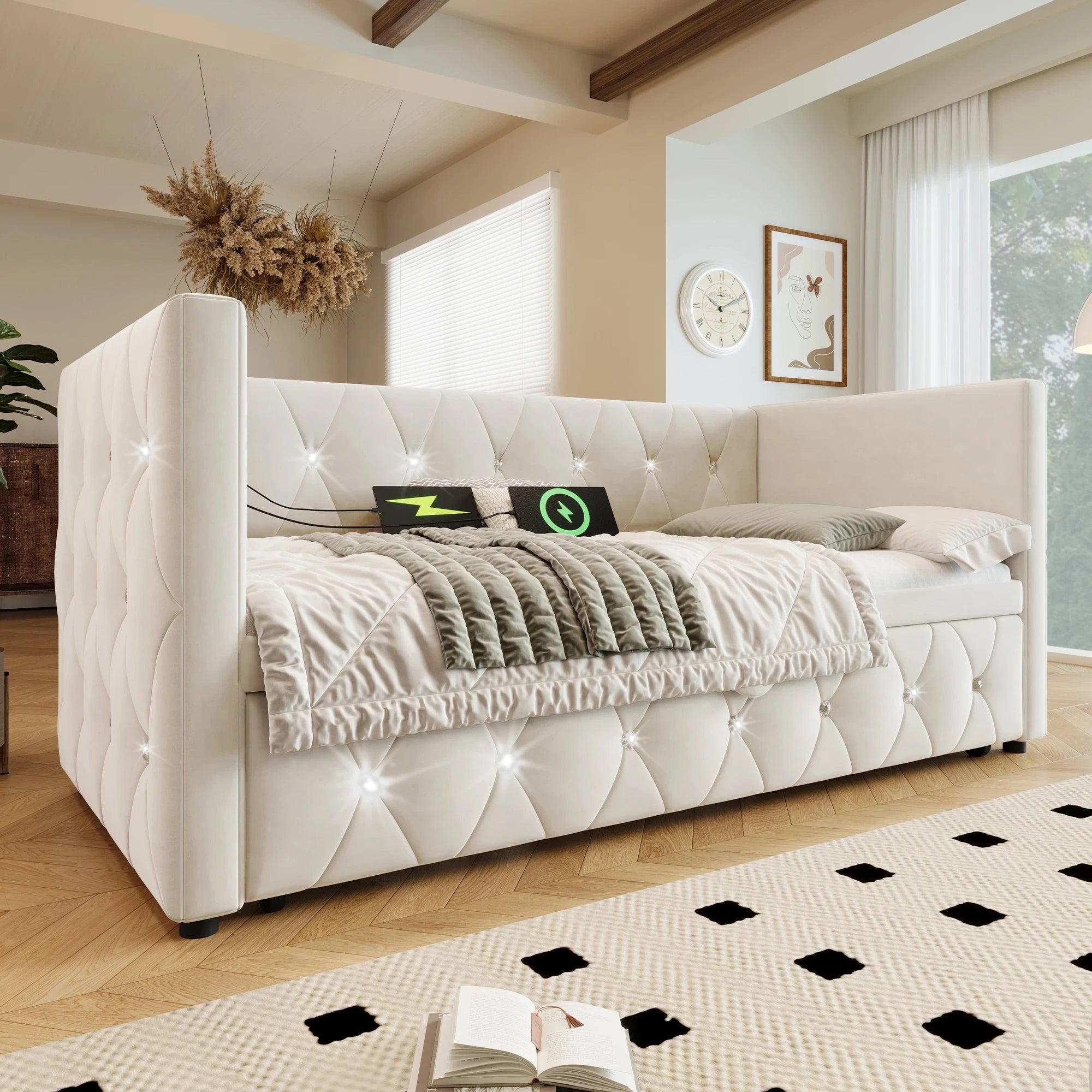Single Upholstered Sofa Bed with Storage – 3FT Daybed Frame (No Mattress) Manwatstore