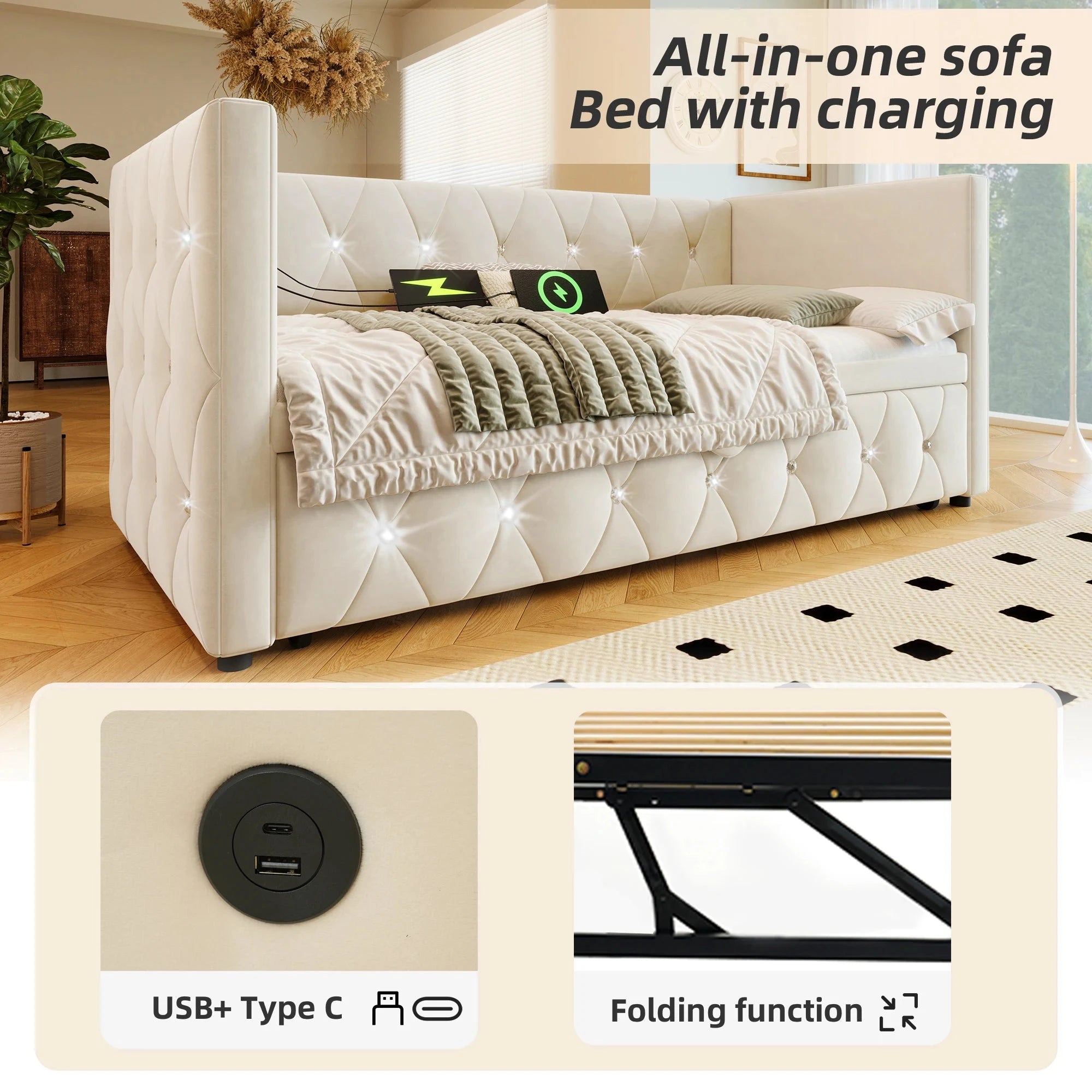 Single Upholstered Sofa Bed with Storage – 3FT Daybed Frame (No Mattress) Manwatstore