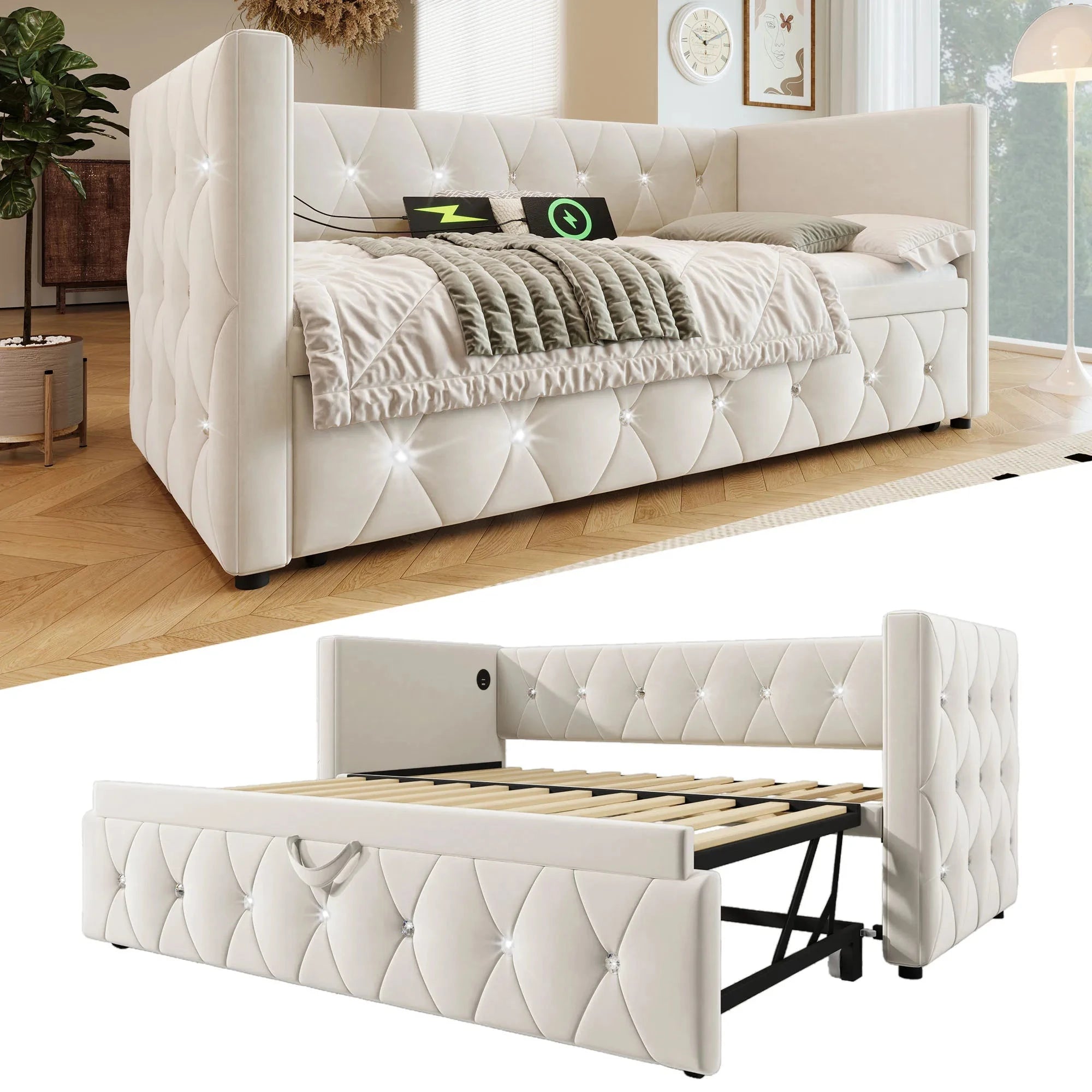 Single Upholstered Sofa Bed with Storage – 3FT Daybed Frame (No Mattress) Manwatstore