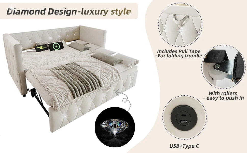 Single Upholstered Sofa Bed with Storage – 3FT Daybed Frame (No Mattress) Manwatstore