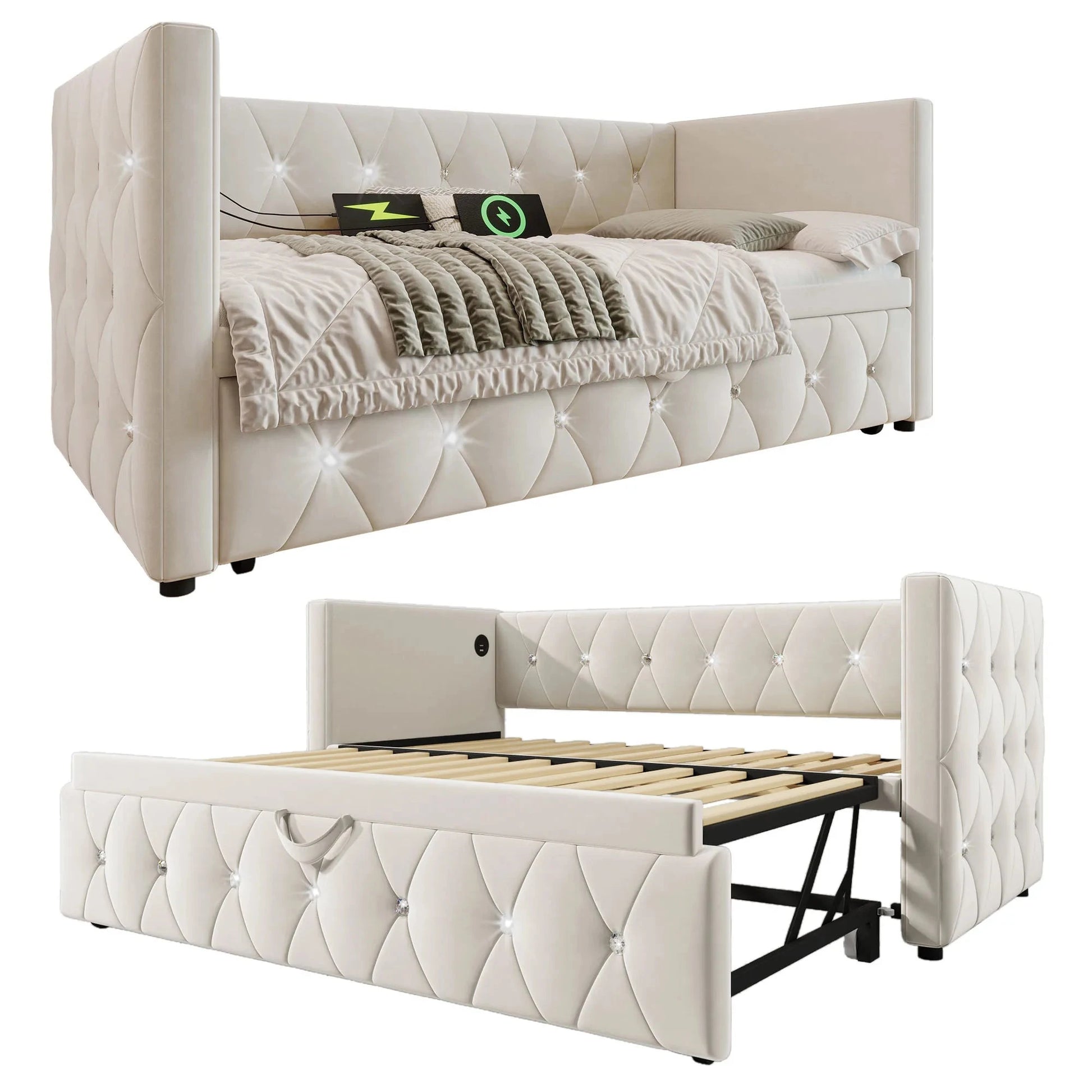 Single Upholstered Sofa Bed with Storage – 3FT Daybed Frame (No Mattress) Manwatstore