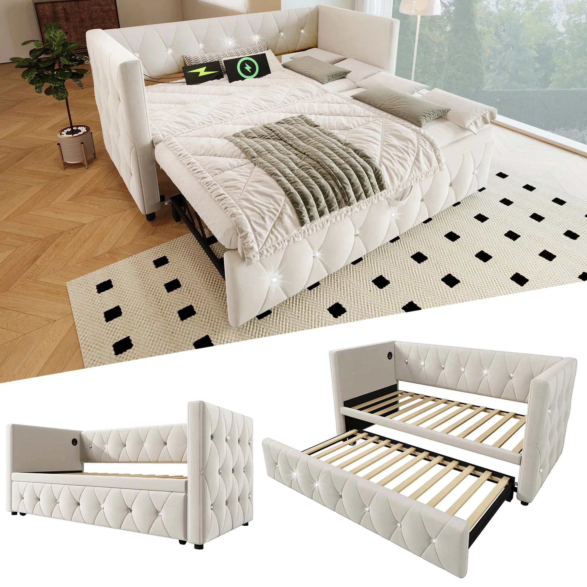 Single Upholstered Sofa Bed with Storage – 3FT Daybed Frame (No Mattress) Manwatstore