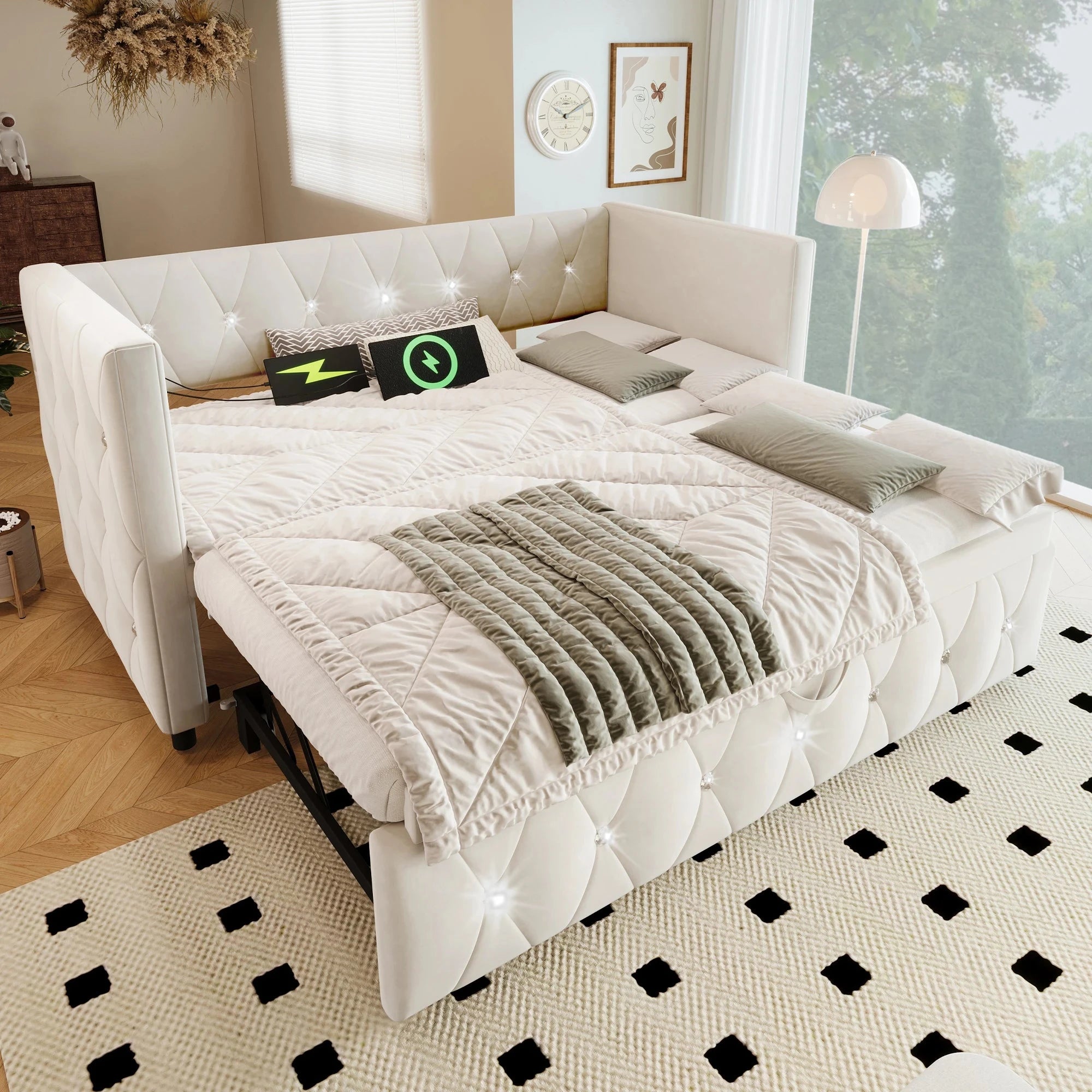 Single Upholstered Sofa Bed with Storage – 3FT Daybed Frame (No Mattress) Manwatstore