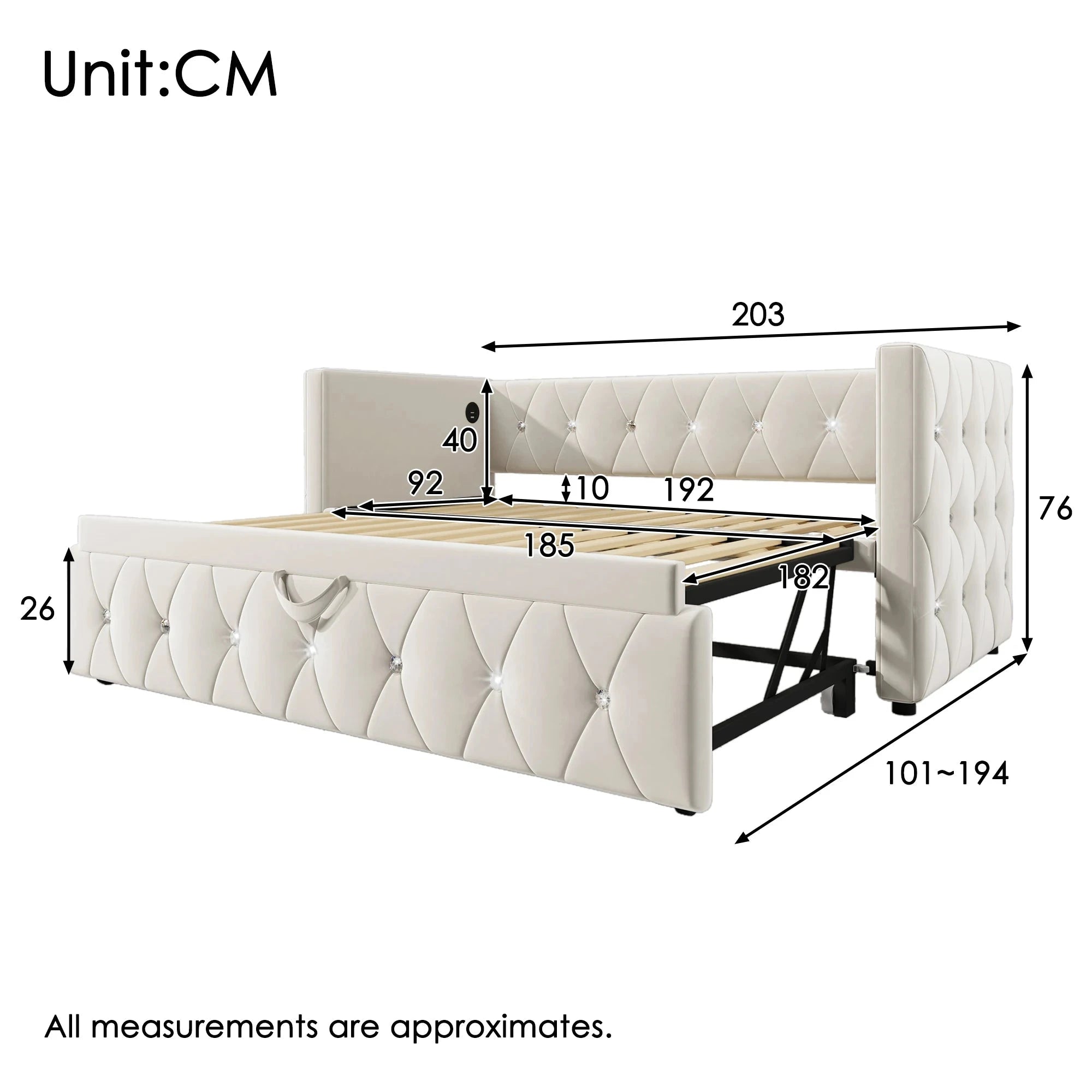 Single Upholstered Sofa Bed with Storage – 3FT Daybed Frame (No Mattress) Manwatstore