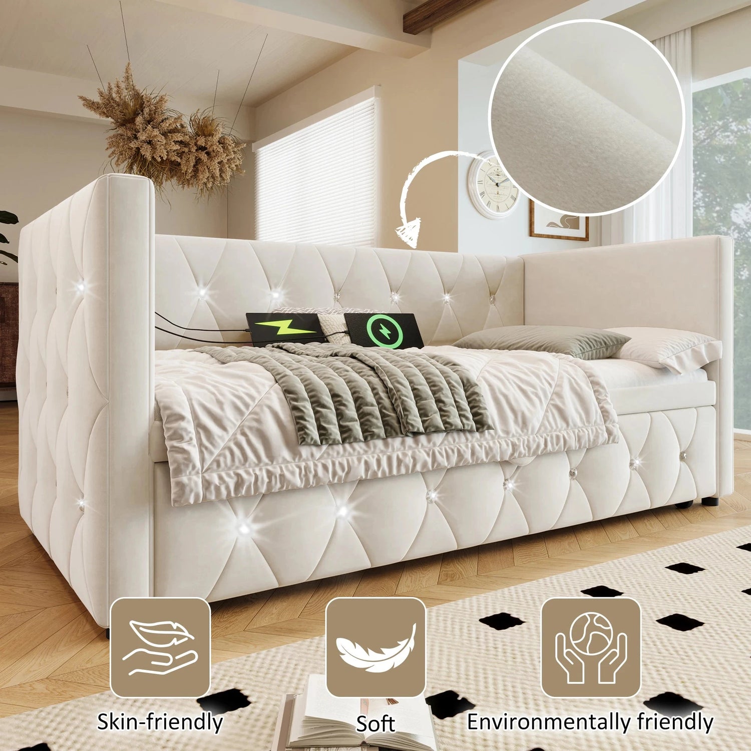 Single Upholstered Sofa Bed with Storage – 3FT Daybed Frame (No Mattress) Manwatstore