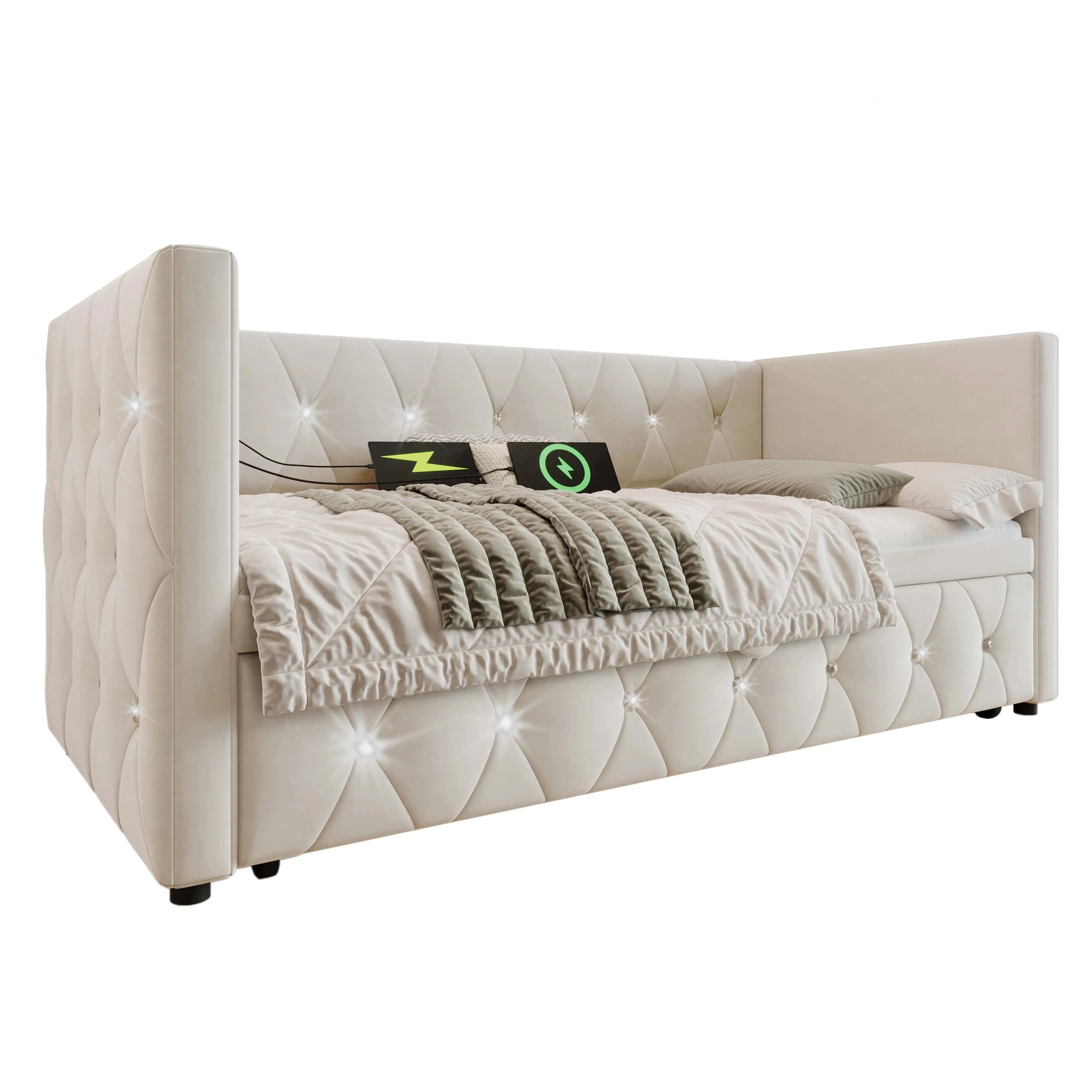 Single Upholstered Sofa Bed with Storage – 3FT Daybed Frame (No Mattress) Manwatstore