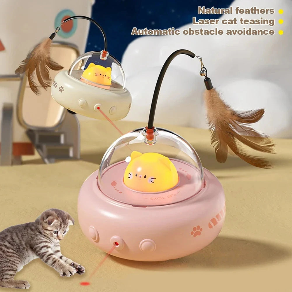 Smart Teaser Cat Toy Electric UFO Cat Teaser Stick With Bell Training Pet Toys Replaceable Feather Interactive Cat Supplies Pet Supplies Pets Products 0 Manwatstore