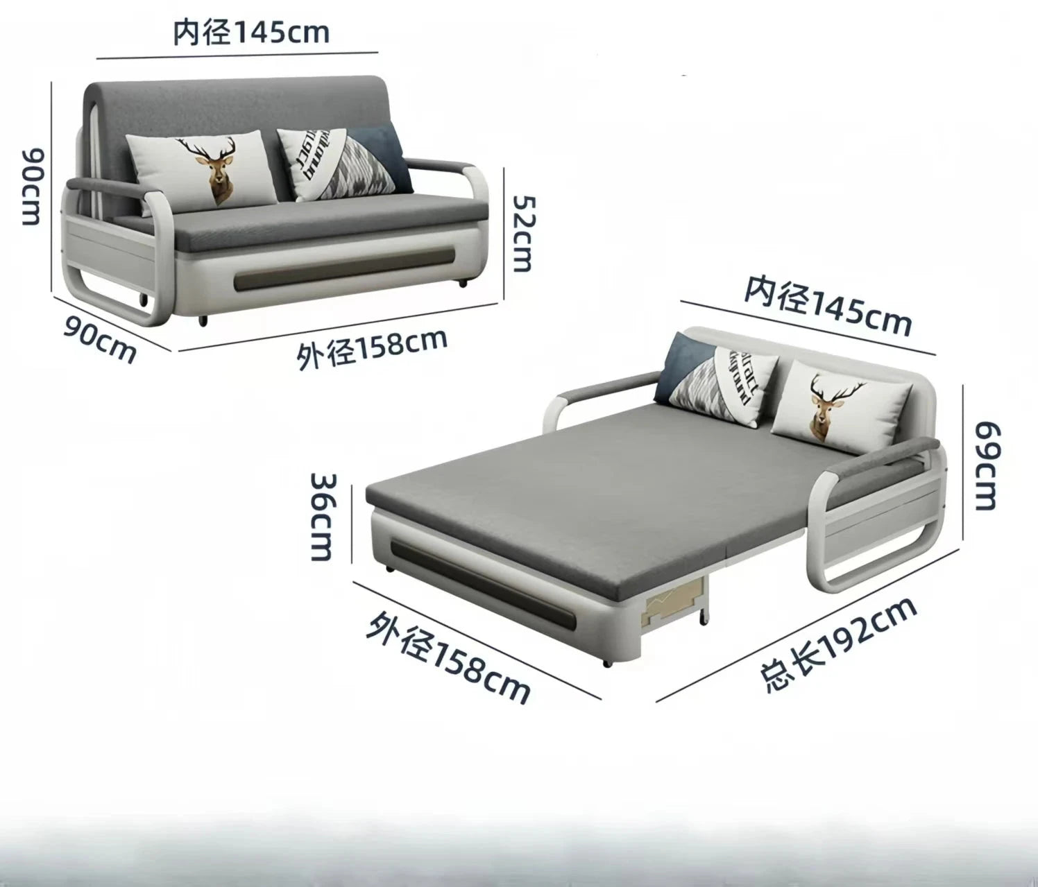 -Sofa Bed 3 Seater Convertible Mechanism Sofabed Folding Sofa Bed Pull Out Living Room Sofas Manwatstore