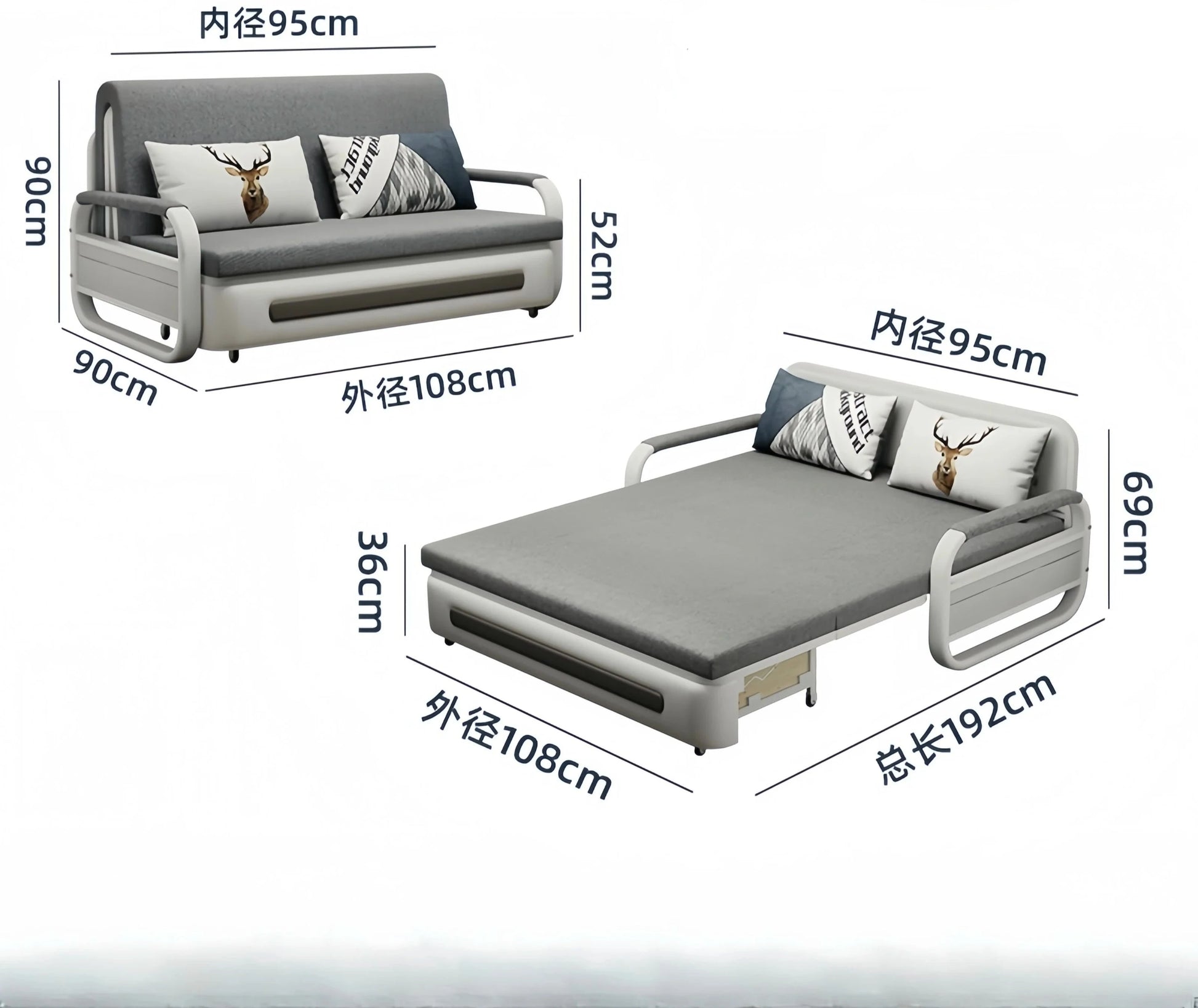 -Sofa Bed 3 Seater Convertible Mechanism Sofabed Folding Sofa Bed Pull Out Living Room Sofas Manwatstore