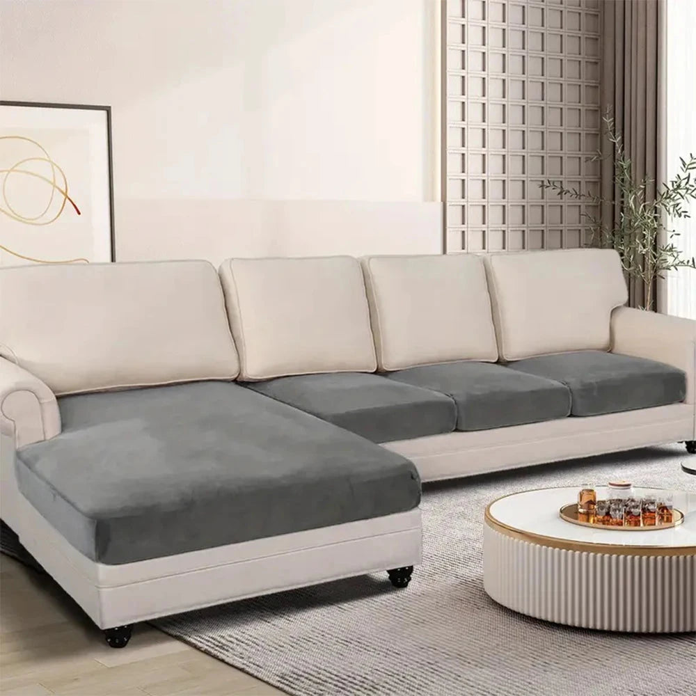Soft Velvet Sofa Covers Elastic Couch Slipcovers Luxury Plain Living Room Chaise Lounge Case Pet-Friendly Removable Warm Manwatstore