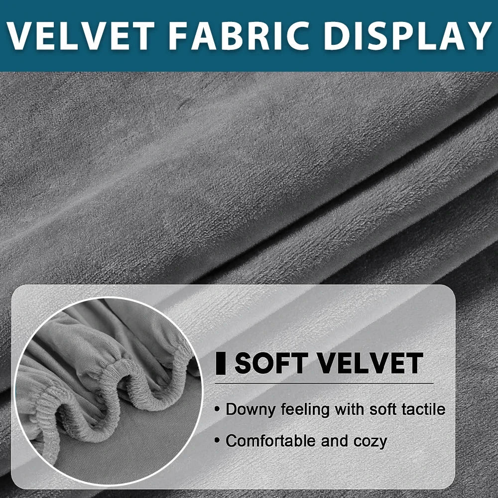 Soft Velvet Sofa Covers Elastic Couch Slipcovers Luxury Plain Living Room Chaise Lounge Case Pet-Friendly Removable Warm Manwatstore