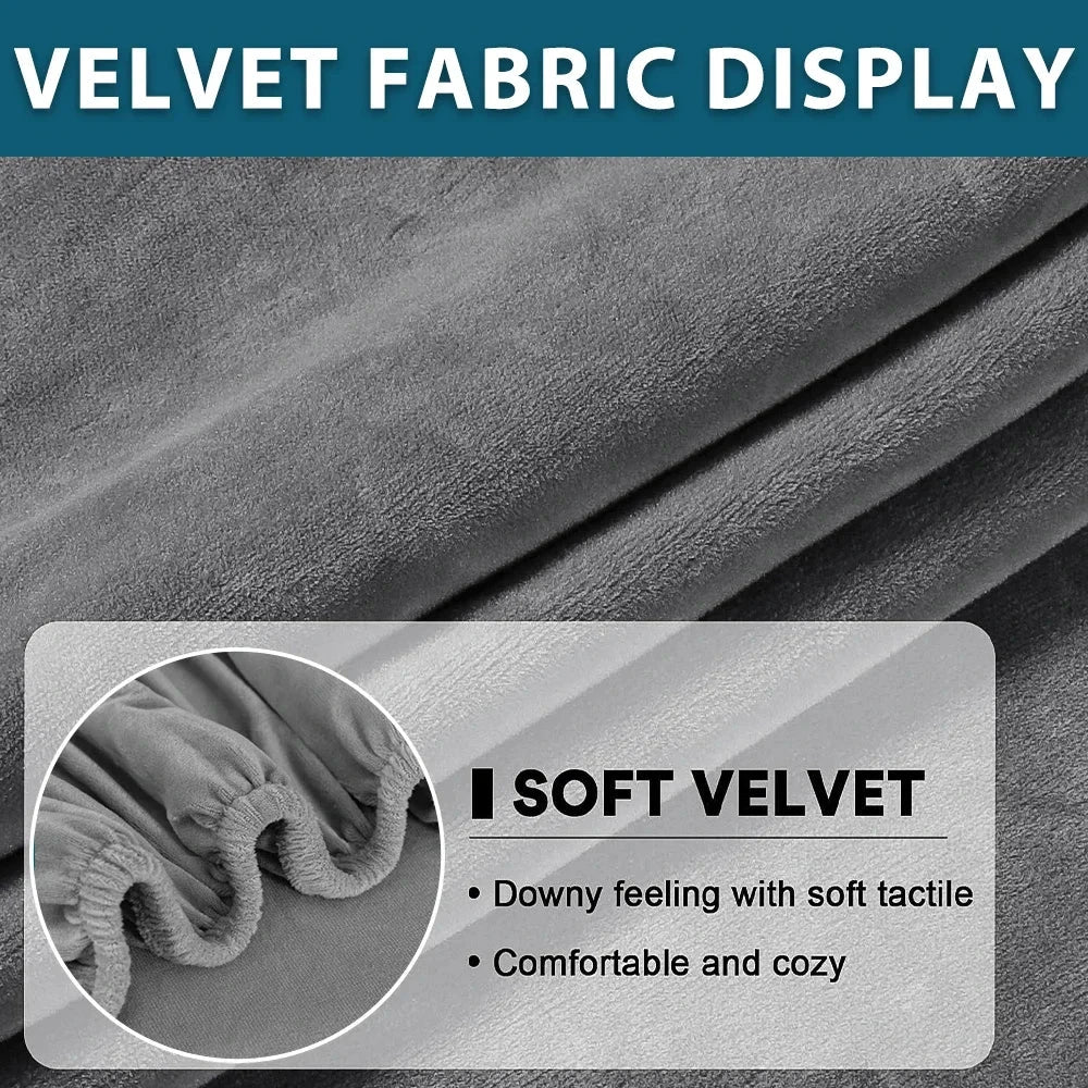 Soft Velvet Sofa Covers Elastic Couch Slipcovers Luxury Plain Living Room Chaise Lounge Case Pet-Friendly Removable Warm Manwatstore