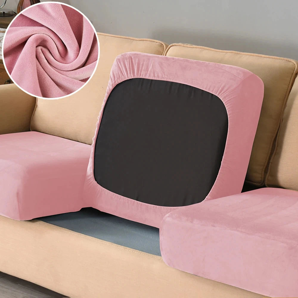 Soft Velvet Sofa Covers Elastic Couch Slipcovers Luxury Plain Living Room Chaise Lounge Case Pet-Friendly Removable Warm Manwatstore