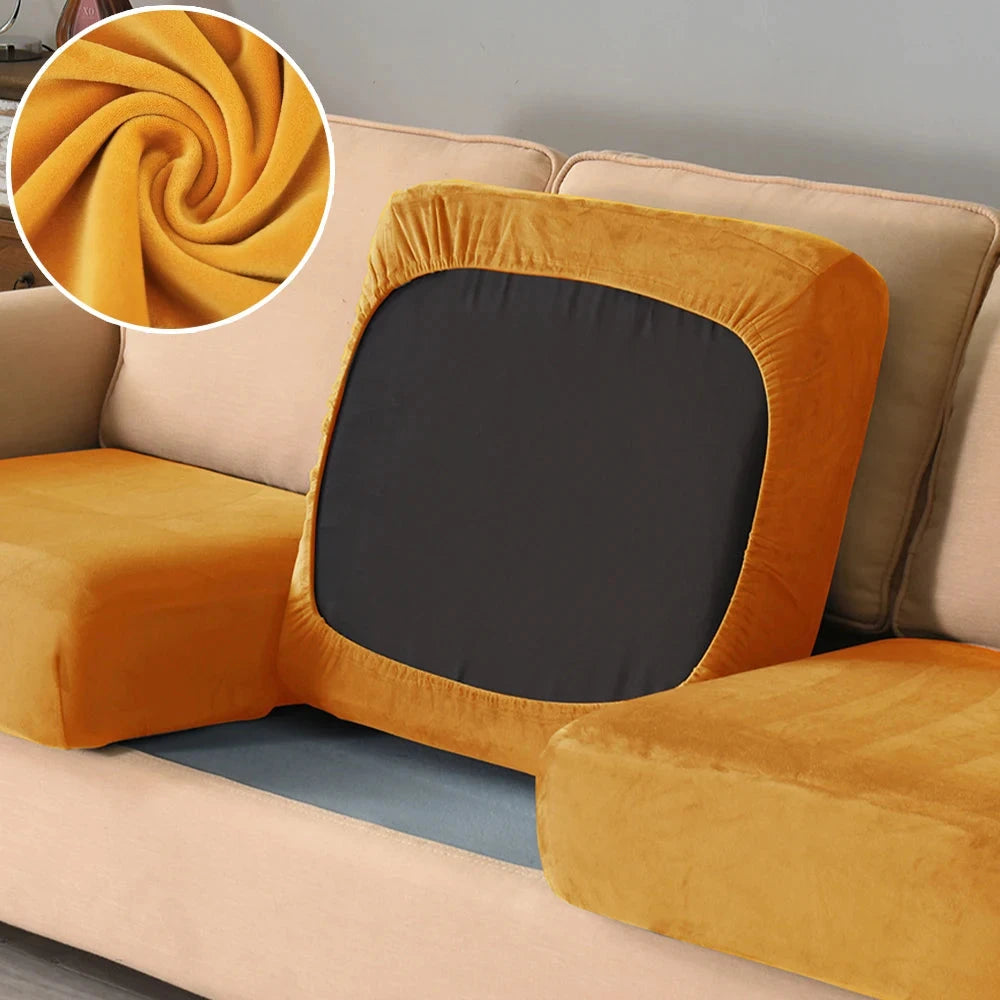 Soft Velvet Sofa Covers Elastic Couch Slipcovers Luxury Plain Living Room Chaise Lounge Case Pet-Friendly Removable Warm Manwatstore
