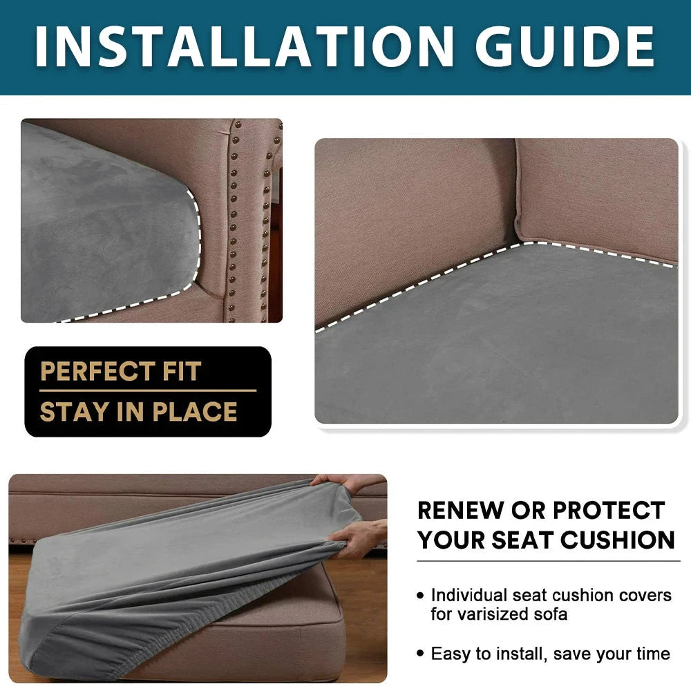 Soft Velvet Sofa Covers Elastic Couch Slipcovers Luxury Plain Living Room Chaise Lounge Case Pet-Friendly Removable Warm Manwatstore