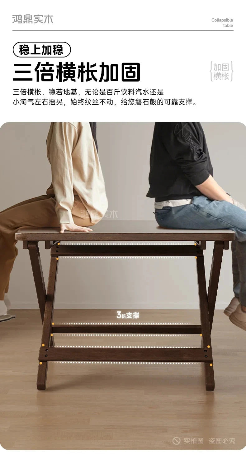 Solid Wood Foldable Dining Table for Small Apartment Outdoor Camping Food Table Easy Hand-Scraped Mahjong Table Home Furniture Manwatstore