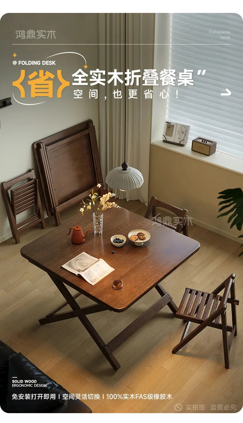 Solid Wood Foldable Dining Table for Small Apartment Outdoor Camping Food Table Easy Hand-Scraped Mahjong Table Home Furniture Manwatstore