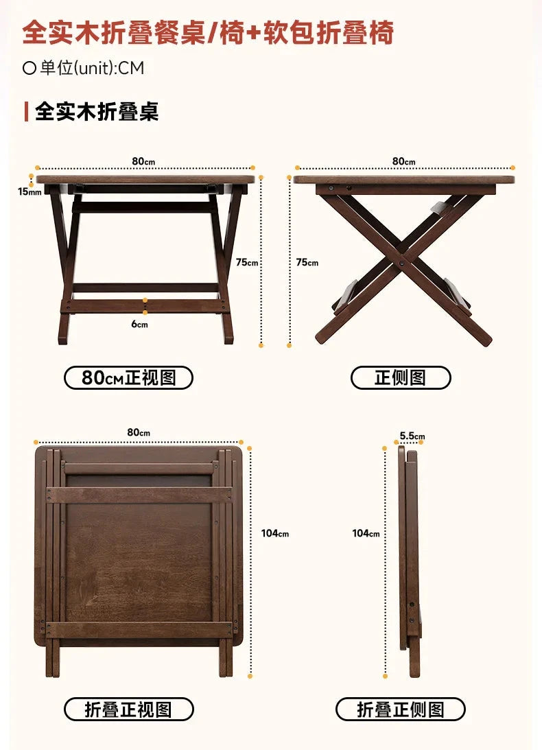 Solid Wood Foldable Dining Table for Small Apartment Outdoor Camping Food Table Easy Hand-Scraped Mahjong Table Home Furniture Manwatstore