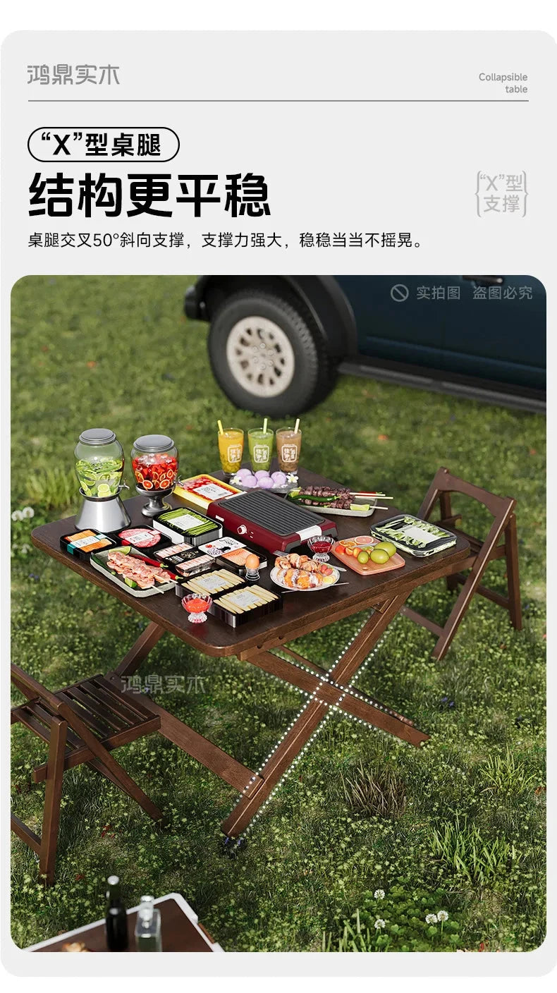 Solid Wood Foldable Dining Table for Small Apartment Outdoor Camping Food Table Easy Hand-Scraped Mahjong Table Home Furniture Manwatstore