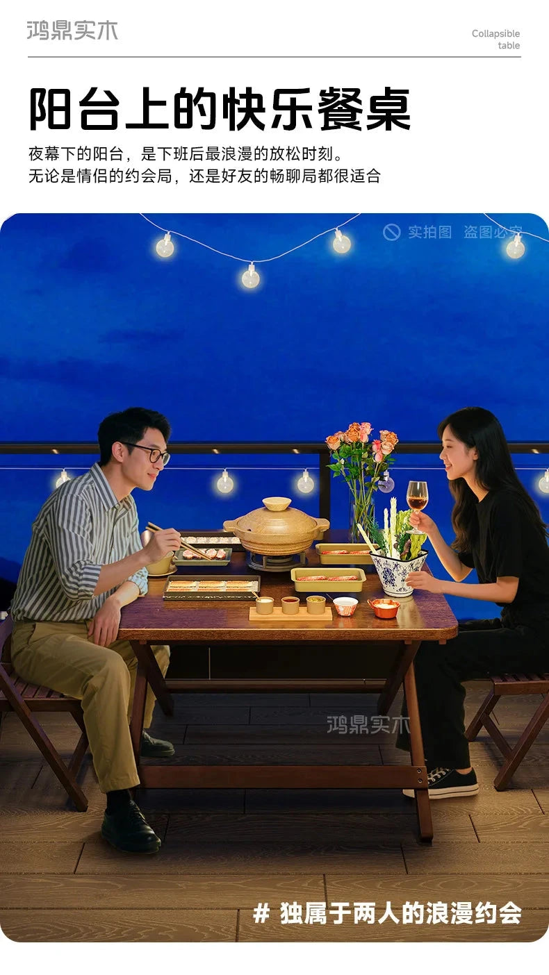 Solid Wood Foldable Dining Table for Small Apartment Outdoor Camping Food Table Easy Hand-Scraped Mahjong Table Home Furniture Manwatstore