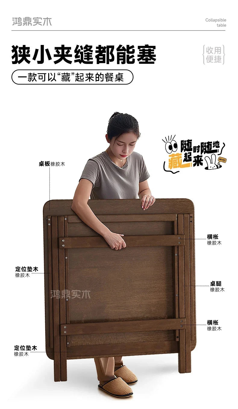 Solid Wood Foldable Dining Table for Small Apartment Outdoor Camping Food Table Easy Hand-Scraped Mahjong Table Home Furniture Manwatstore