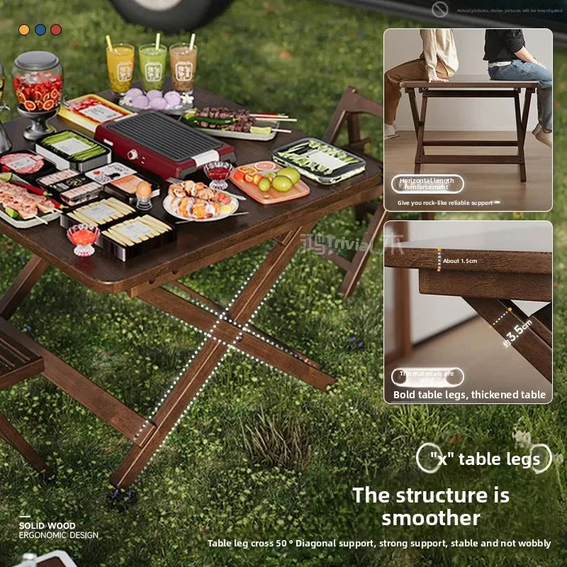 Solid Wood Foldable Dining Table for Small Apartment Outdoor Camping Food Table Easy Hand-Scraped Mahjong Table Home Furniture Manwatstore