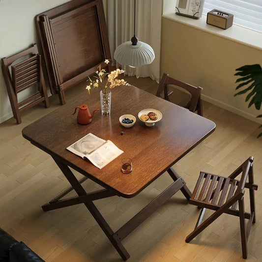 Solid Wood Foldable Dining Table for Small Apartment Outdoor Camping Food Table Easy Hand-Scraped Mahjong Table Home Furniture Manwatstore